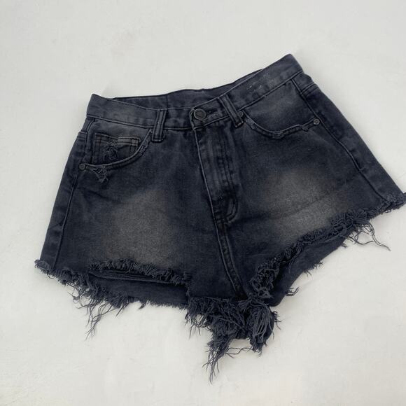 UNIF Washed Black Cutoff Shorts - Picture 2 of 7